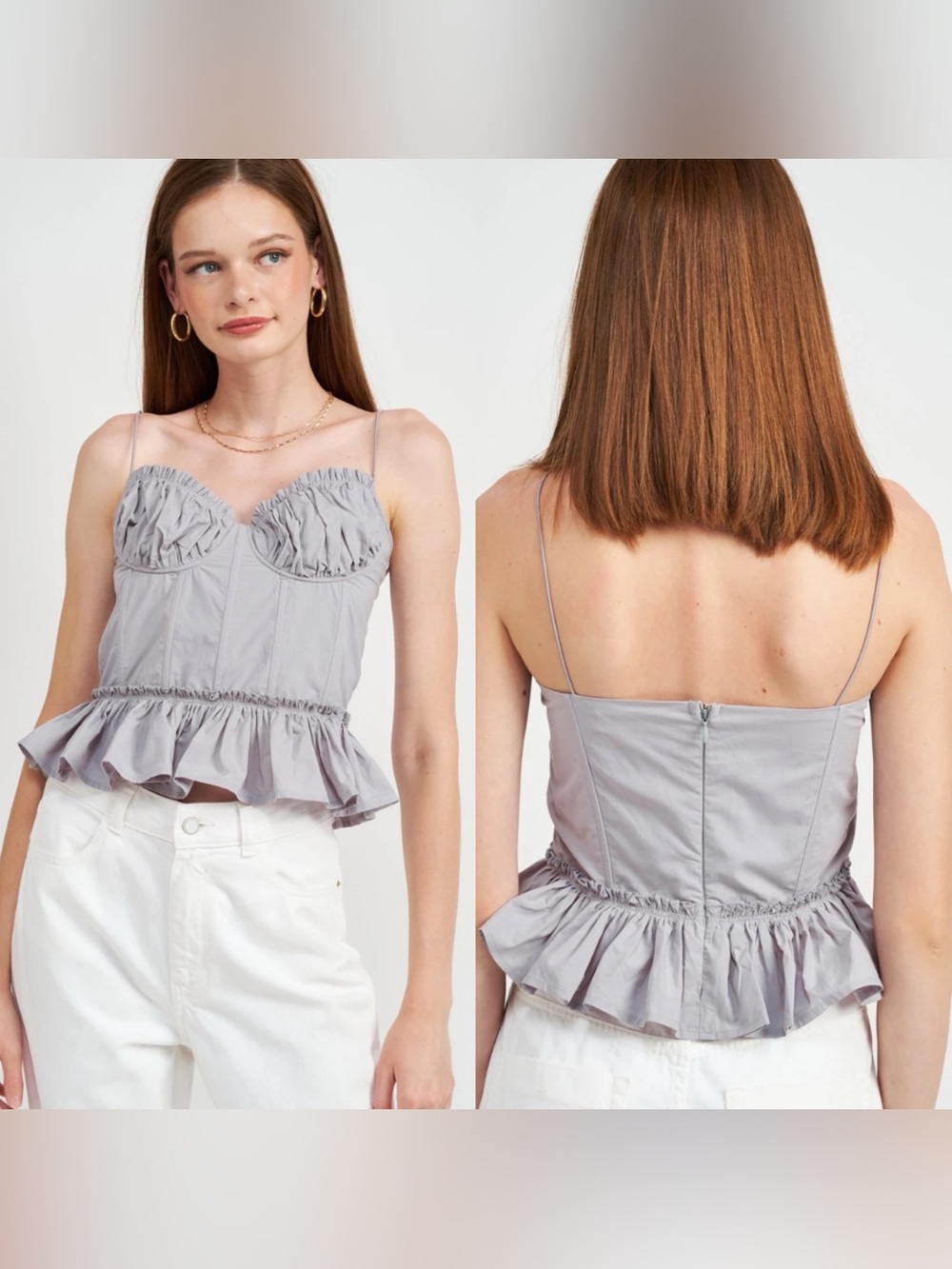 En Saison Gray Raina Bustier Ruffled Blouse Crop Top Size Medium